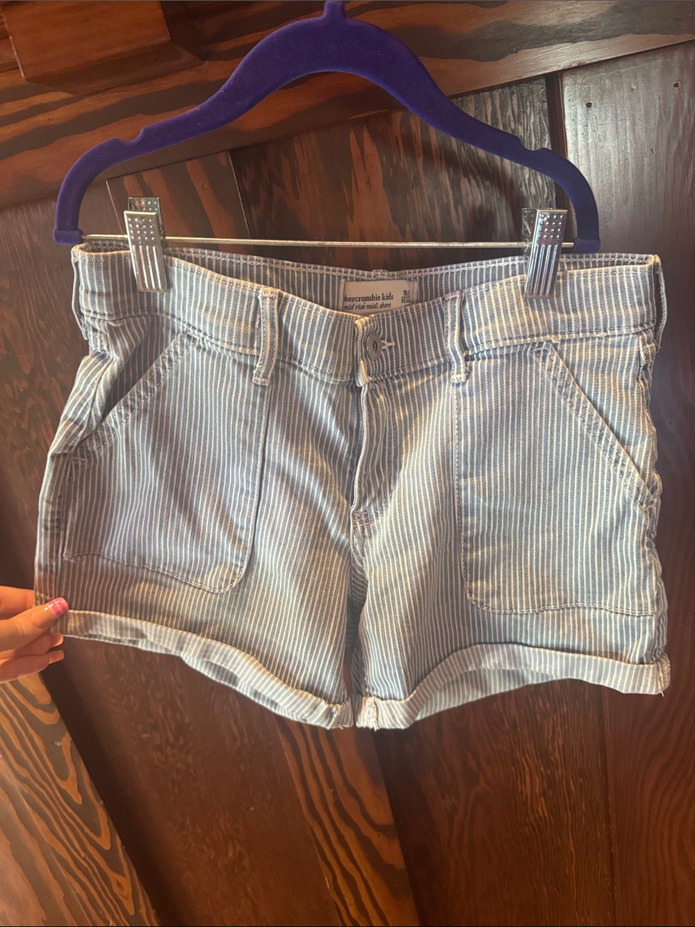 abercrombie kids Light Blue & White Pinstripe Jean Shorts